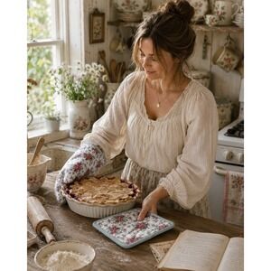 Gold Coast Floral Oven Mitt Pot Holder Set Quilted Rose Print Multicolor OS